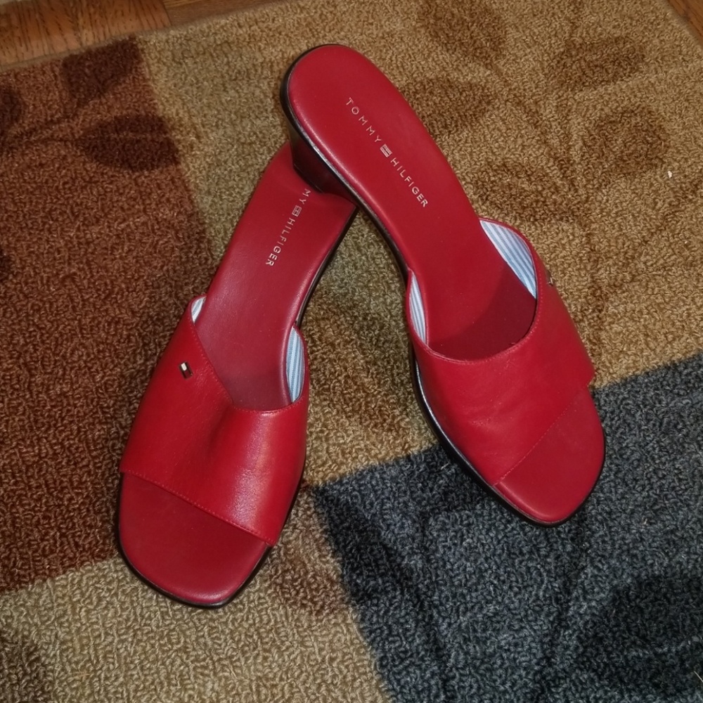 Red Tommy Hilfiger slides